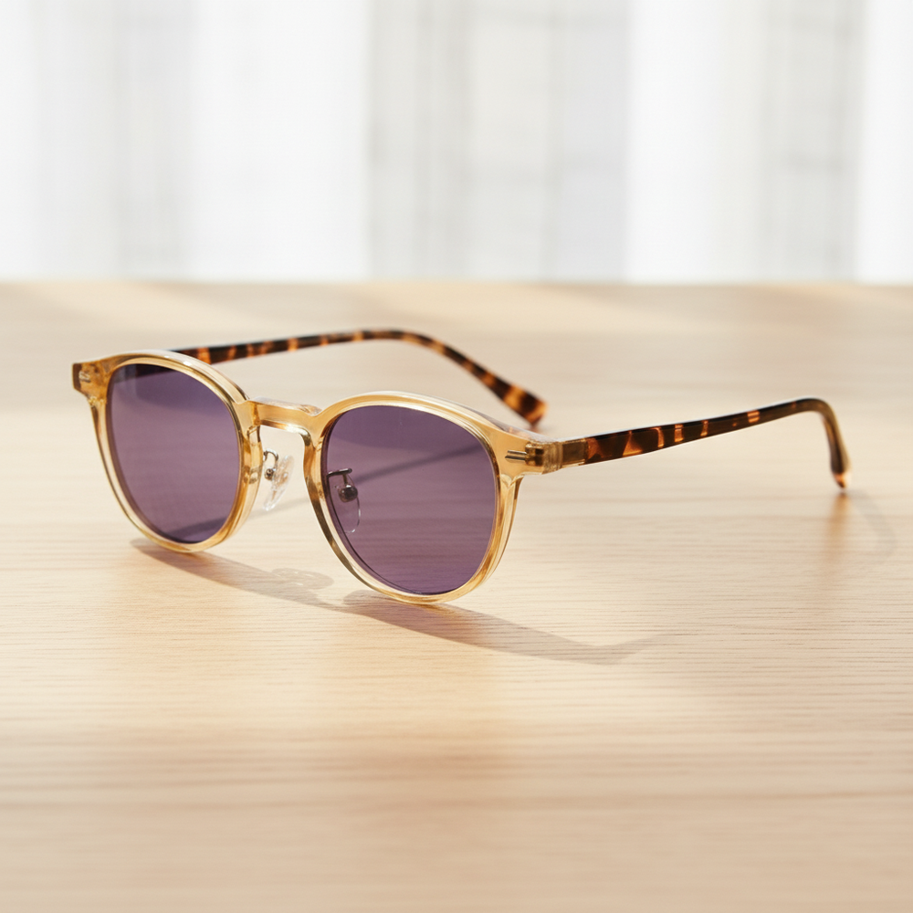 Gail Purple Tinted Lens Sunglasses - Yellow Round TR90 Frame