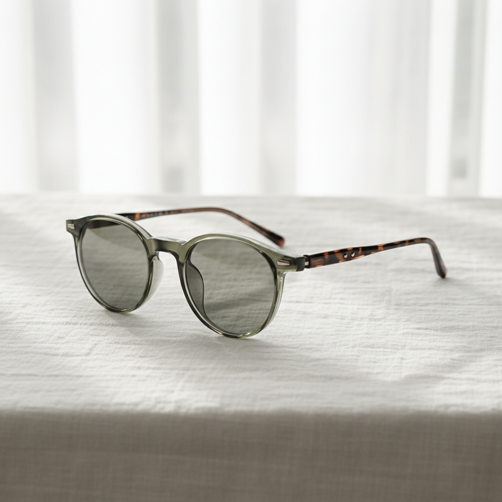 Ida Grey Tinted Lens Sunglasses - Green Round TR90 Frame