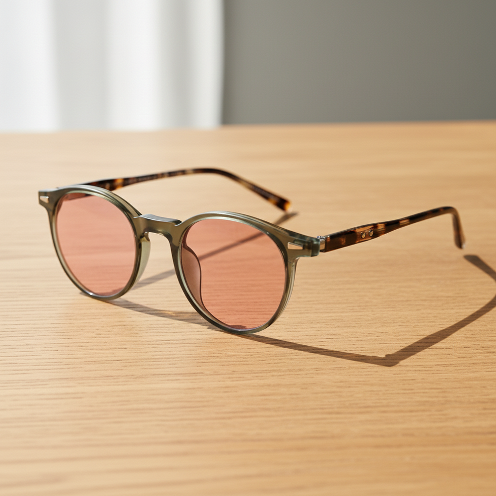 Ida Pink Tinted Lens Sunglasses - Green Round TR90 Frame