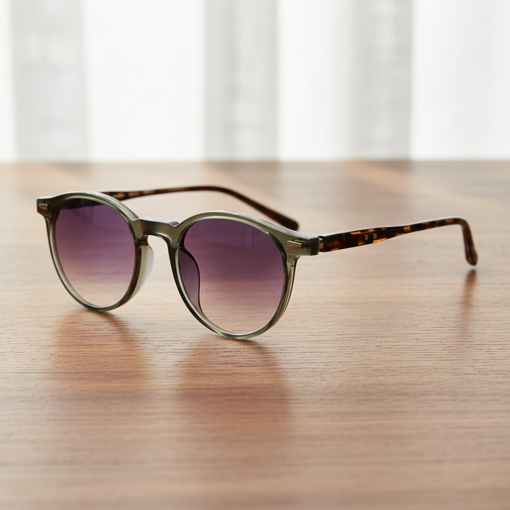 Ida Purple Gradient Lens Sunglasses - Green Round TR90 Frame