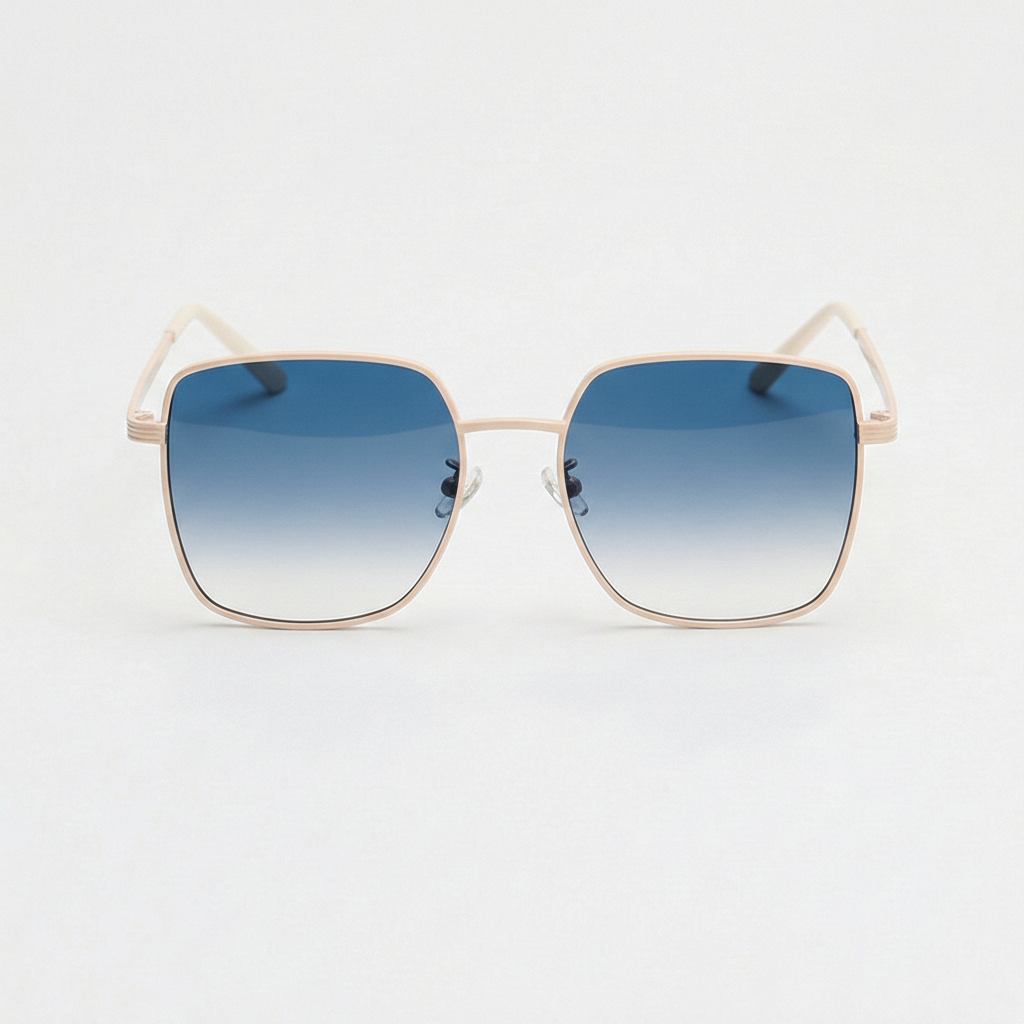 Jade Blue Gradient Lens Sunglasses - Gold Square Metal Frame - Front View
