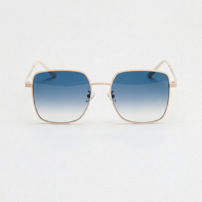 Jade Blue Gradient Lens Sunglasses - Gold Square Metal Frame - Front View