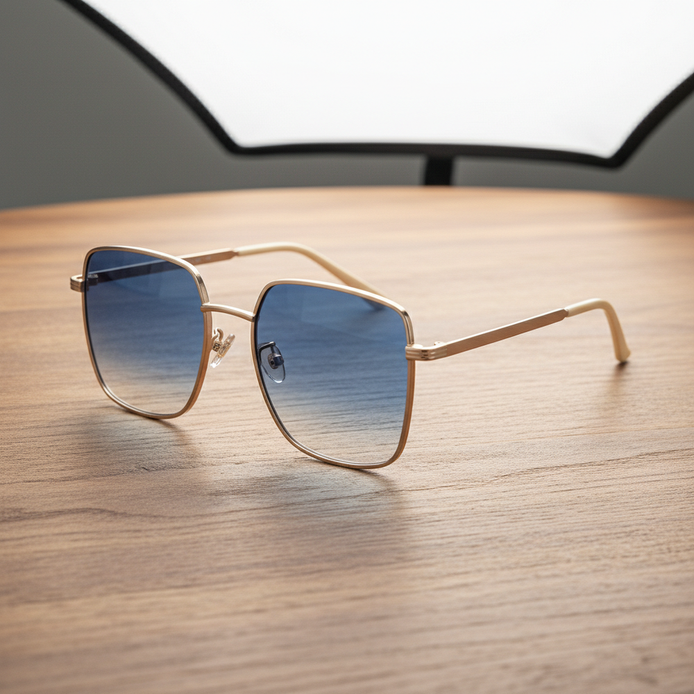 Jade Blue Gradient Lens Sunglasses - Gold Square Metal Frame