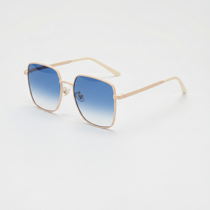 Jade Blue Gradient Lens Sunglasses - Gold Square Metal Frame - Side View