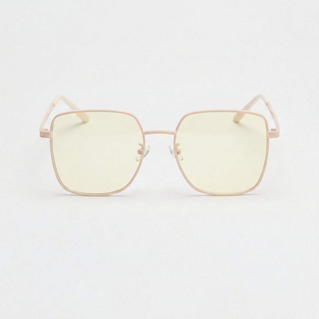 Jade Blue Light Lens Glasses - Gold Square Metal Frame - Front View