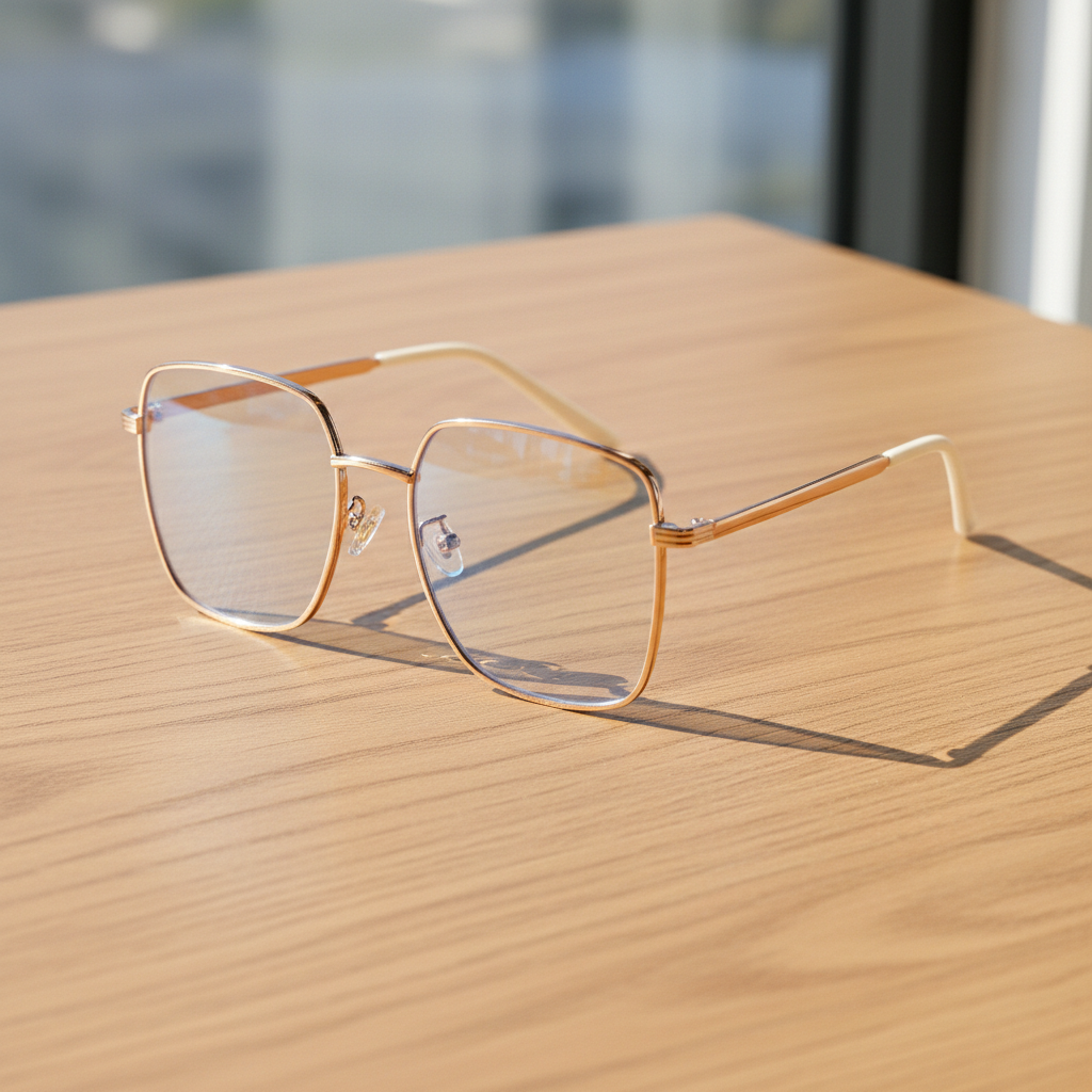 Jade Blue Light Lens Glasses - Gold Square Metal Frame - Lifestyle Shot