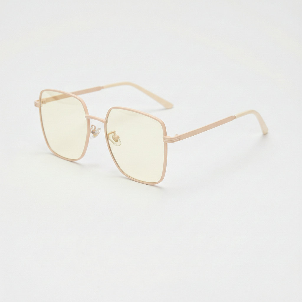 Jade Blue Light Lens Glasses - Gold Square Metal Frame - Side View
