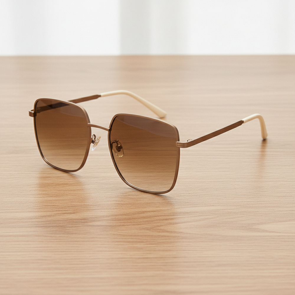 Jade Brown Gradient Lens Sunglasses - Gold Square Metal Frame