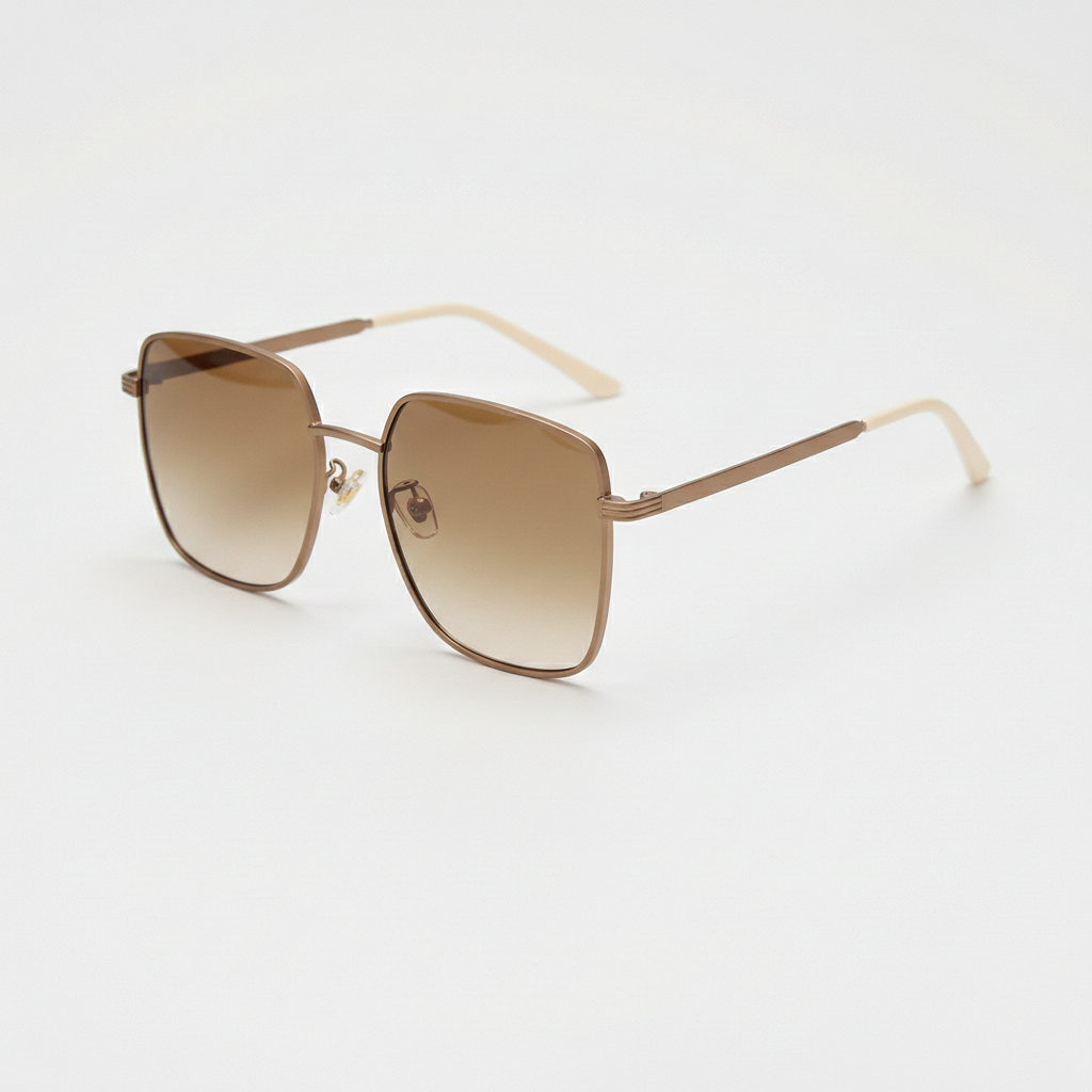 Jade Brown Gradient Lens Sunglasses - Gold Square Metal Frame - Side View