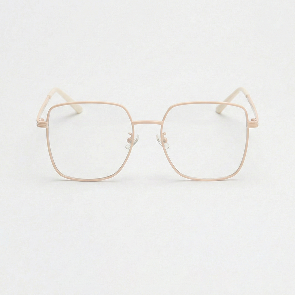 Jade Clear Lens Glasses - Gold Square Metal Frame - Front View