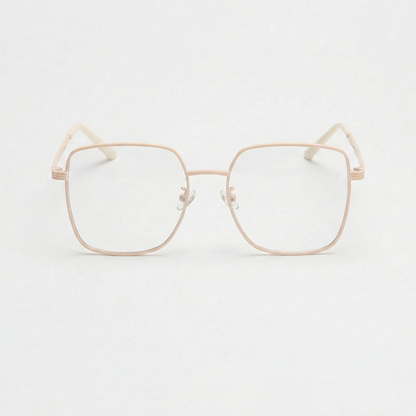 Jade Clear Lens Glasses - Gold Square Metal Frame - Front View