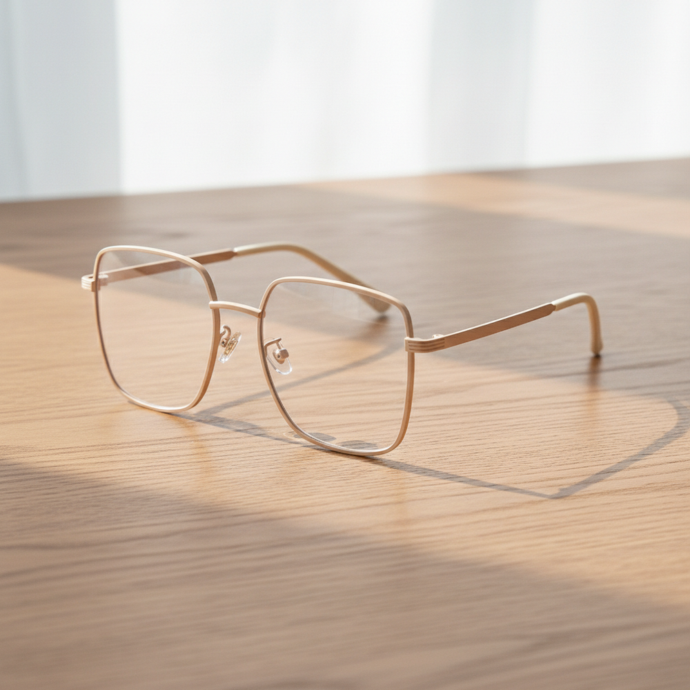 Jade Clear Lens Glasses - Gold Square Metal Frame