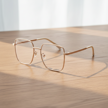 Jade Clear Lens Glasses - Gold Square Metal Frame - Lifestyle Shot