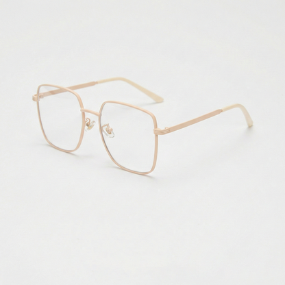 Jade Clear Lens Glasses - Gold Square Metal Frame - Side View