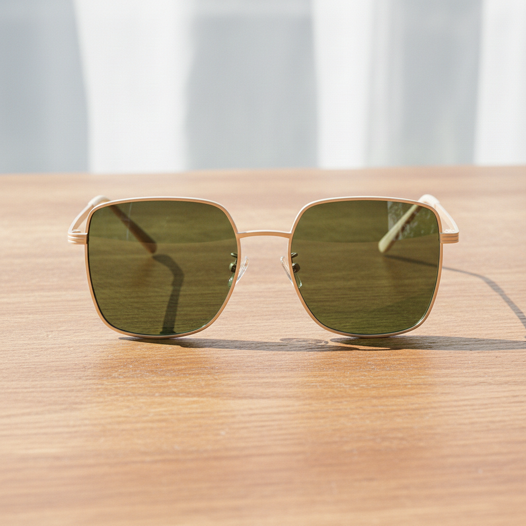 Jade Green Tinted Lens Sunglasses - Gold Square Metal Frame - Lifestyle Shot