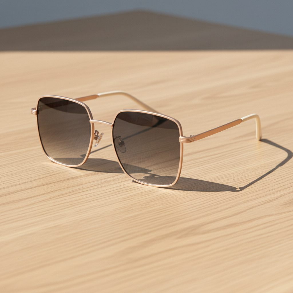 Jade Grey Gradient Lens Sunglasses - Gold Square Metal Frame - Lifestyle Shot