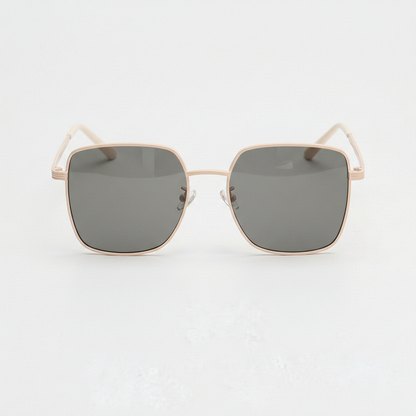 Jade Grey Tinted Lens Sunglasses - Gold Square Metal Frame - Front View