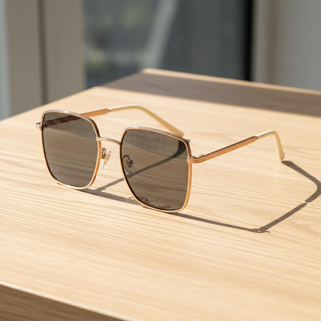 Jade Grey Tinted Lens Sunglasses - Gold Square Metal Frame - Lifestyle Shot