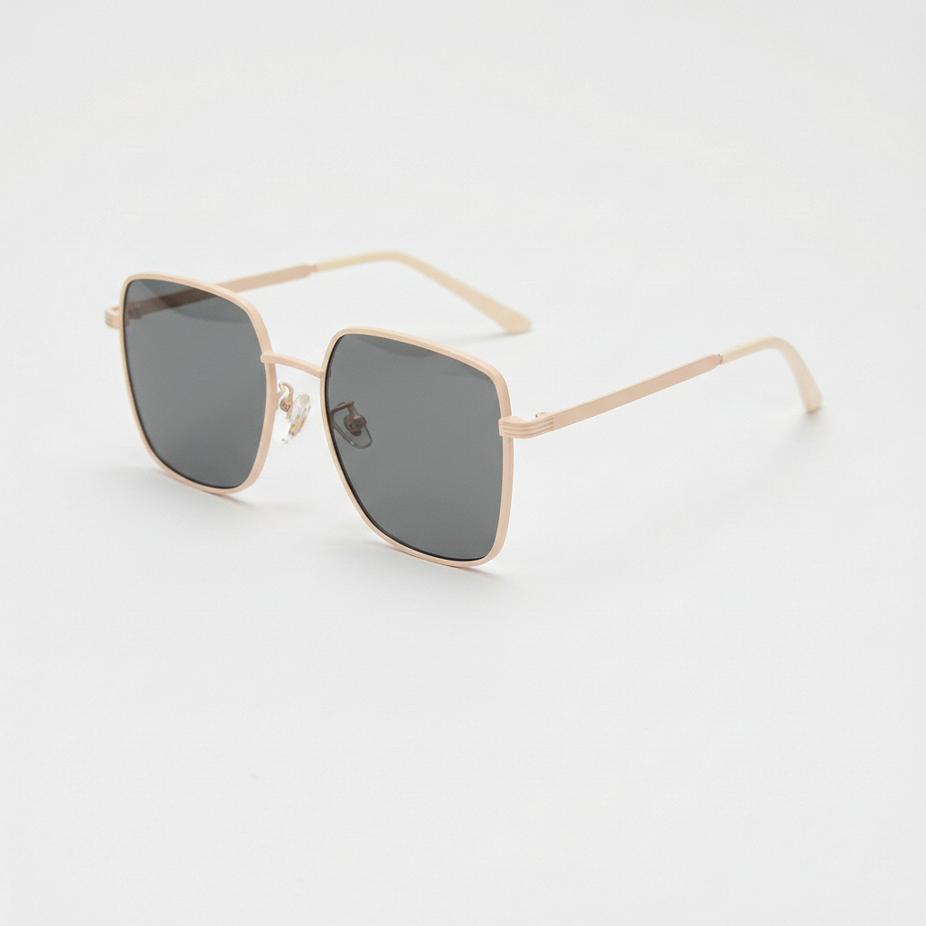Jade Grey Tinted Lens Sunglasses - Gold Square Metal Frame - Side View