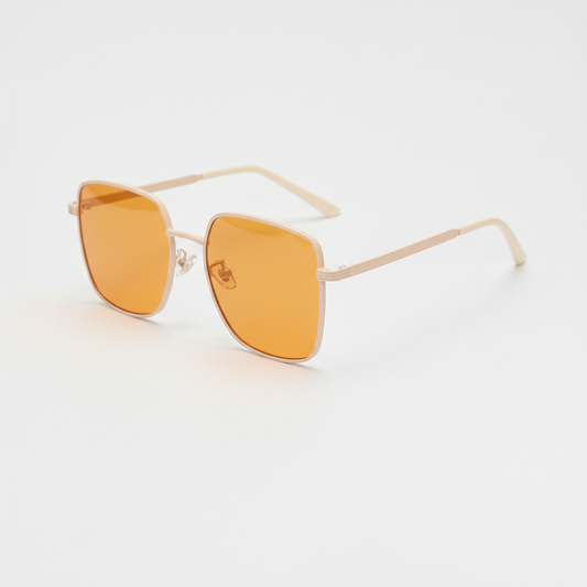 Jade Orange Tinted Lens Sunglasses - Gold Square Metal Frame - Side View