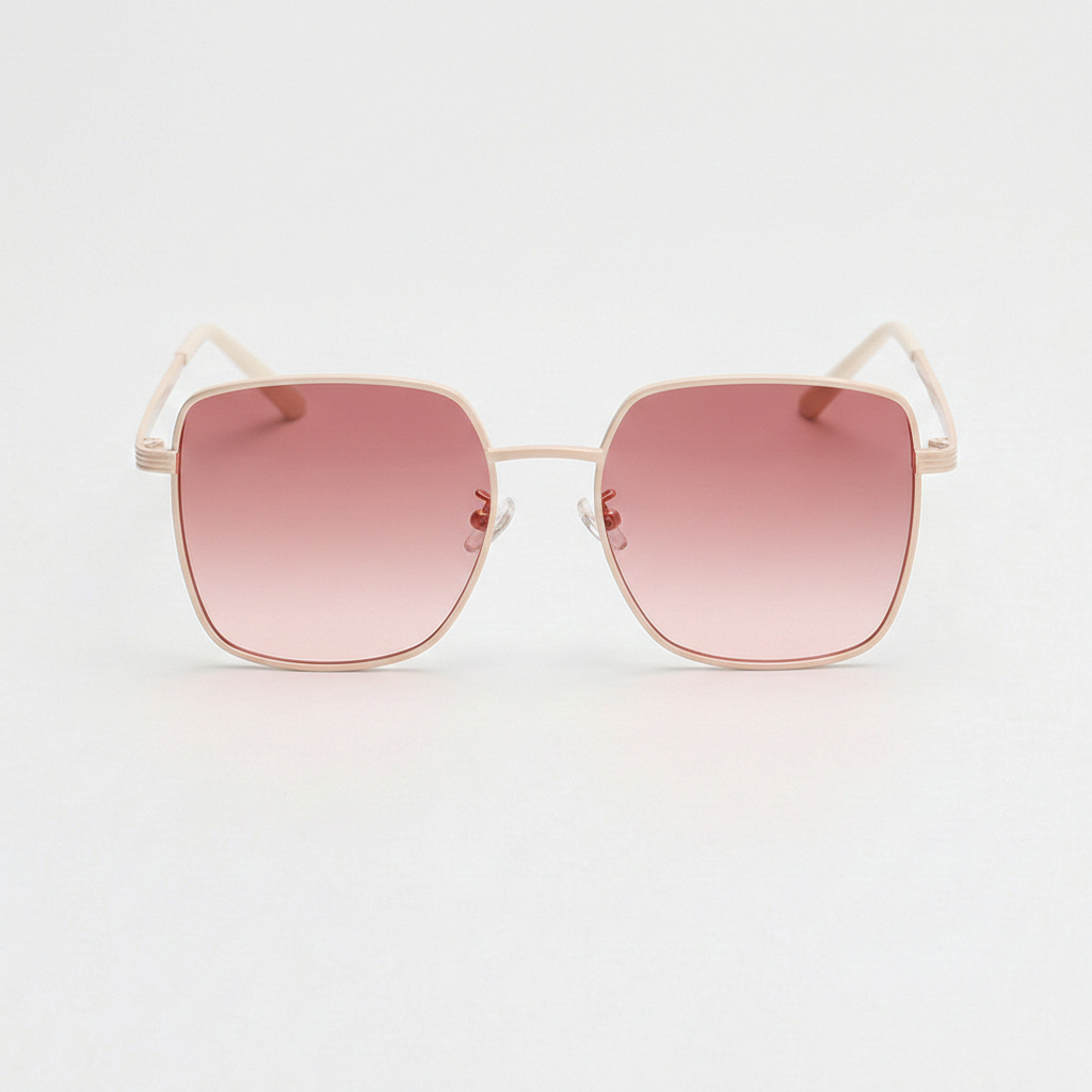 Jade Pink Gradient Lens Sunglasses - Gold Square Metal Frame - Front View