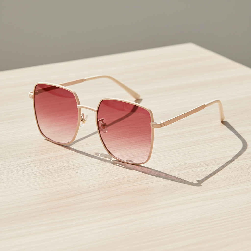 Jade Pink Gradient Lens Sunglasses - Gold Square Metal Frame - Lifestyle Shot