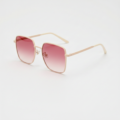 Jade Pink Gradient Lens Sunglasses - Gold Square Metal Frame - Side View
