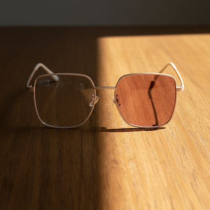 Jade Pink Photochromic Lens Glasses - Gold Square Metal Frame - Lifestyle Shot