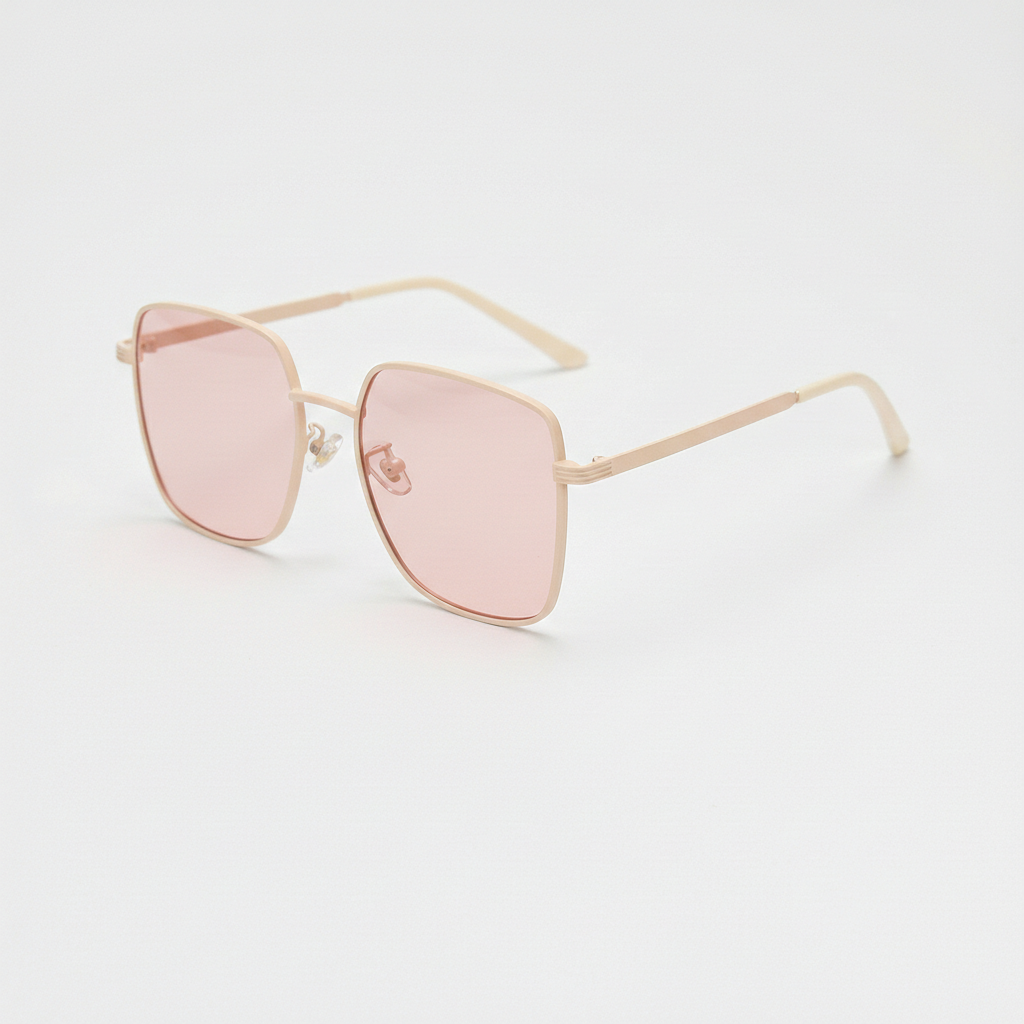 Jade Pink Tinted Lens Sunglasses - Gold Square Metal Frame - Side View