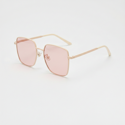 Jade Pink Tinted Lens Sunglasses - Gold Square Metal Frame - Side View