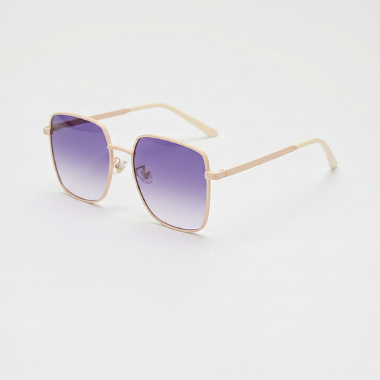 Jade Purple Gradient Lens Sunglasses - Gold Square Metal Frame - Side View