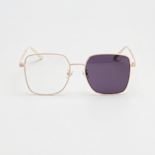 Jade Purple Photochromic Lens Glasses - Gold Square Metal Frame - Front View