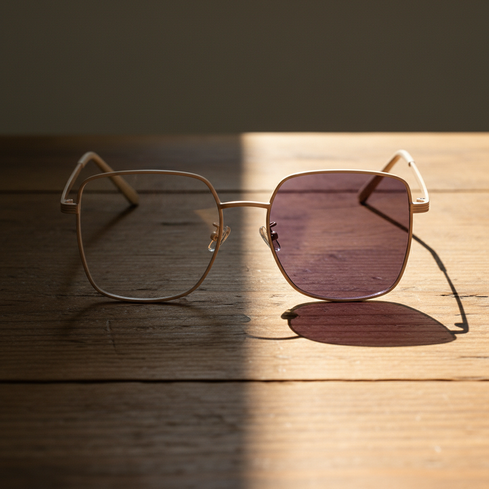 Jade Purple Photochromic Lens Glasses - Gold Square Metal Frame