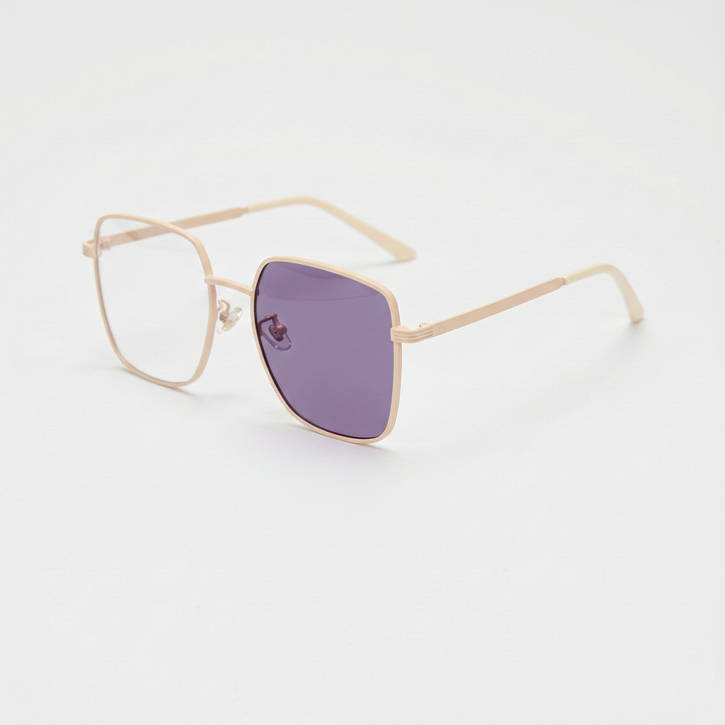 Jade Purple Photochromic Lens Glasses - Gold Square Metal Frame - Side View