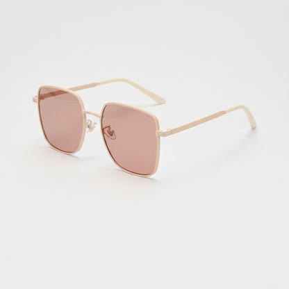 Jade Rose Tinted Lens Sunglasses - Gold Square Metal Frame FL-41 Glasses - Side View