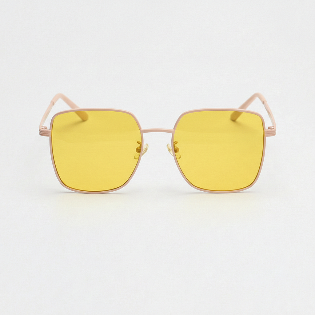 Jade Yellow Tinted Lens Sunglasses - Gold Square Metal Frame - Front View