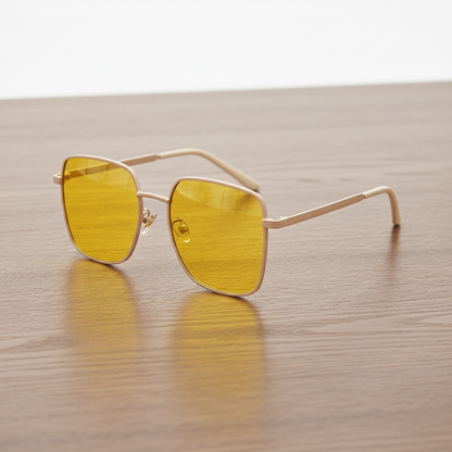 Jade Yellow Tinted Lens Sunglasses - Gold Square Metal Frame - Lifestyle Shot