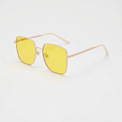 Jade Yellow Tinted Lens Sunglasses - Gold Square Metal Frame - Side View