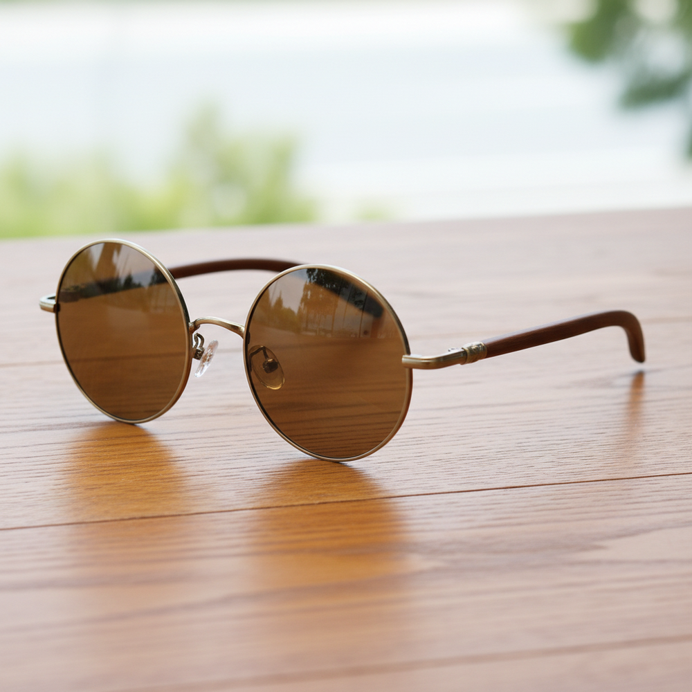 Jo Brown Tinted Lens Sunglasses - Gold Round Metal Frame