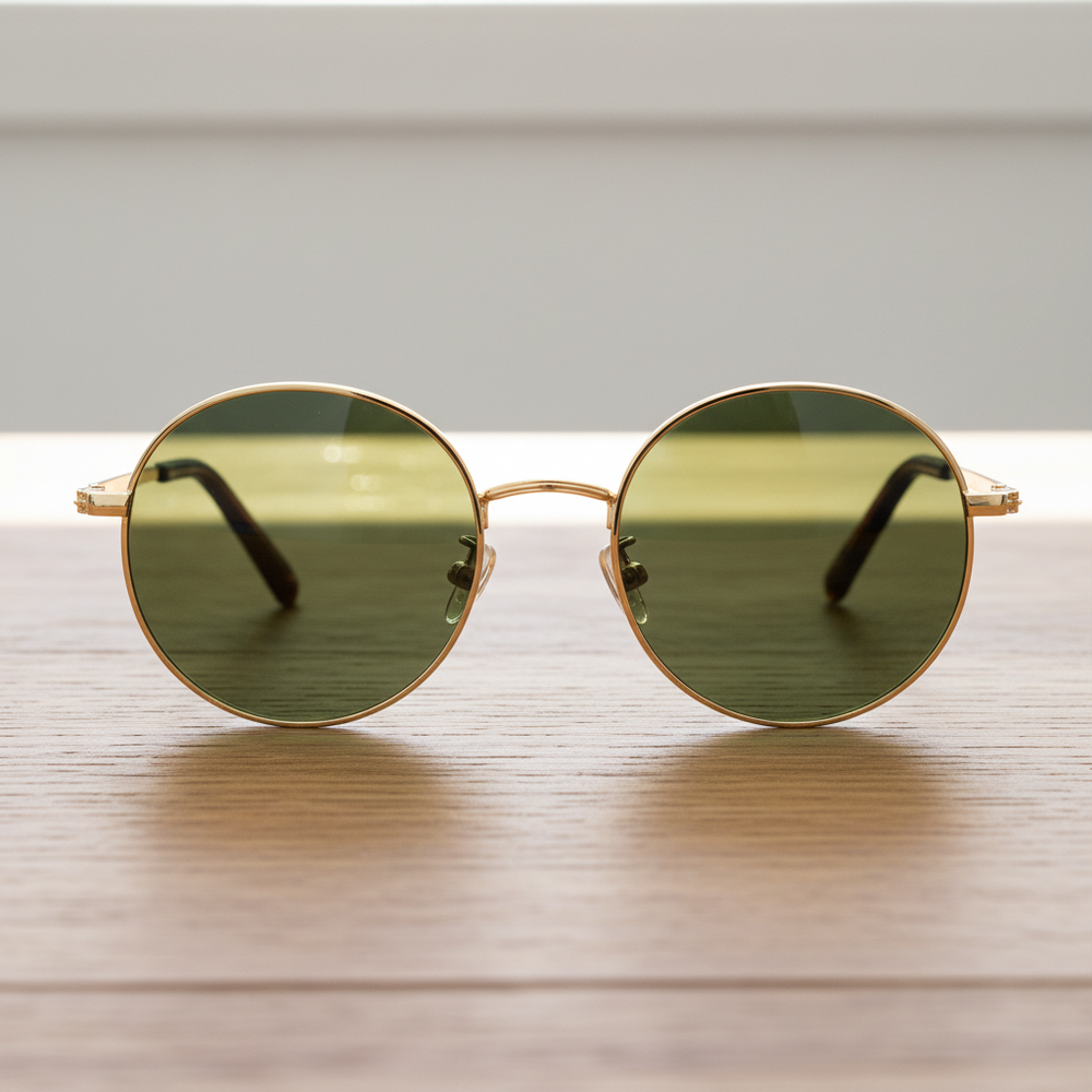 Jo Green Tinted Lens Sunglasses - Gold Round Metal Frame