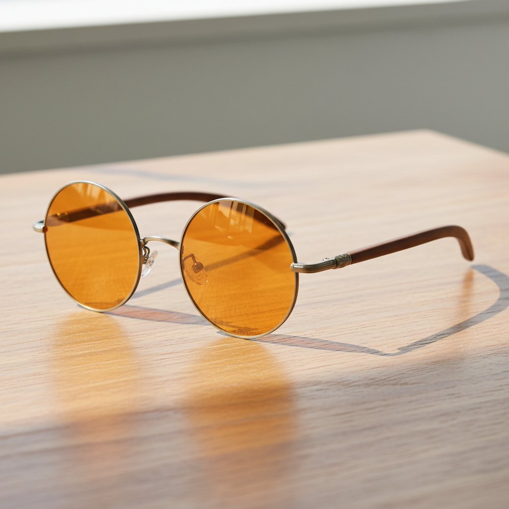 Jo Orange Tinted Lens Sunglasses - Gold Round Metal Frame