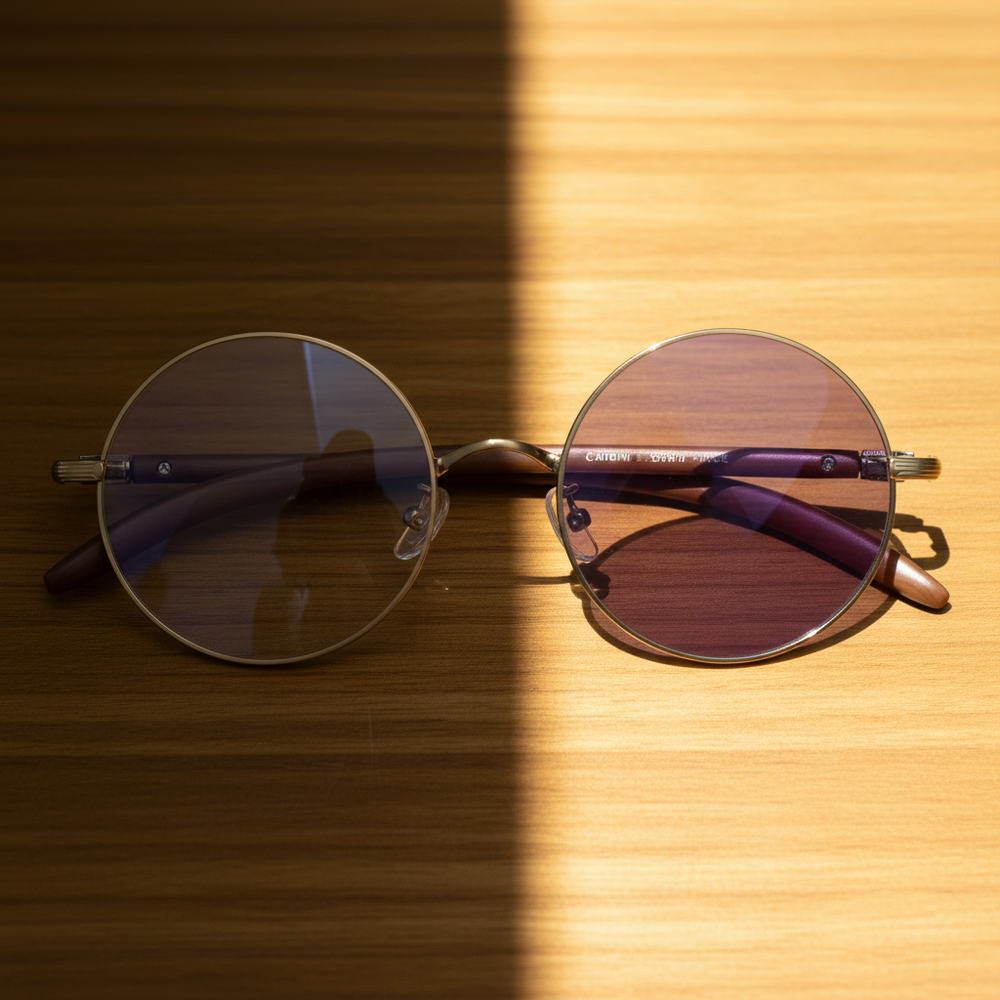 Jo Purple Photochromic Lens Glasses - Gold Round Metal Frame