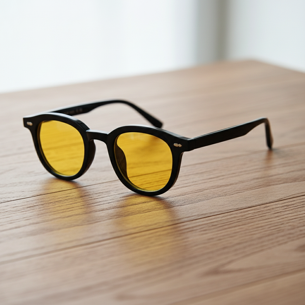 Joyce Yellow Tinted Lens Sunglasses - Black Oval TR90 Frame