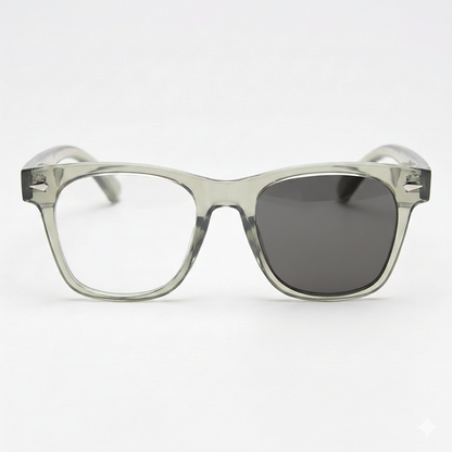 Julie Grey Photochromic Lens Glasses - Green Rectangle TR90 Frame - Front View