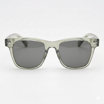 Julie Grey Tinted Lens Sunglasses - Green Rectangle TR90 Frame - Front View
