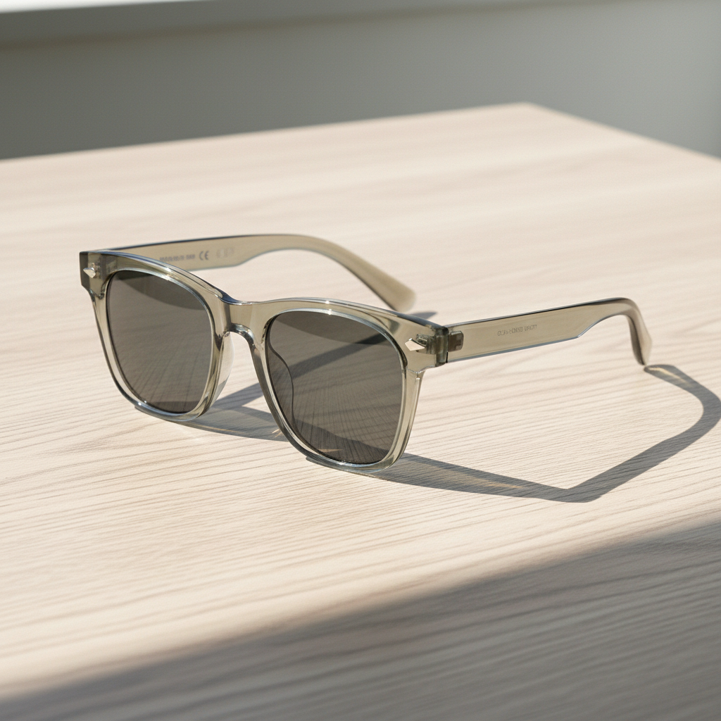 Julie Grey Tinted Lens Sunglasses - Green Rectangle TR90 Frame - Lifestyle Shot