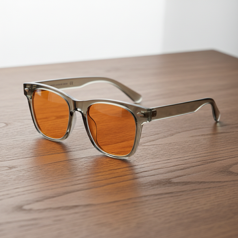 Julie Orange Tinted Lens Sunglasses - Green Rectangle TR90 Frame