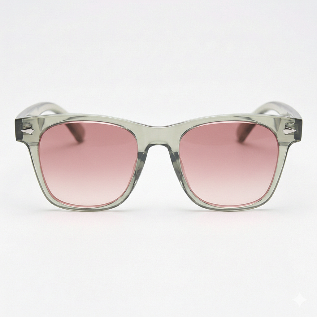 Julie Pink Gradient Lens Sunglasses - Green Rectangle TR90 Frame - Front View