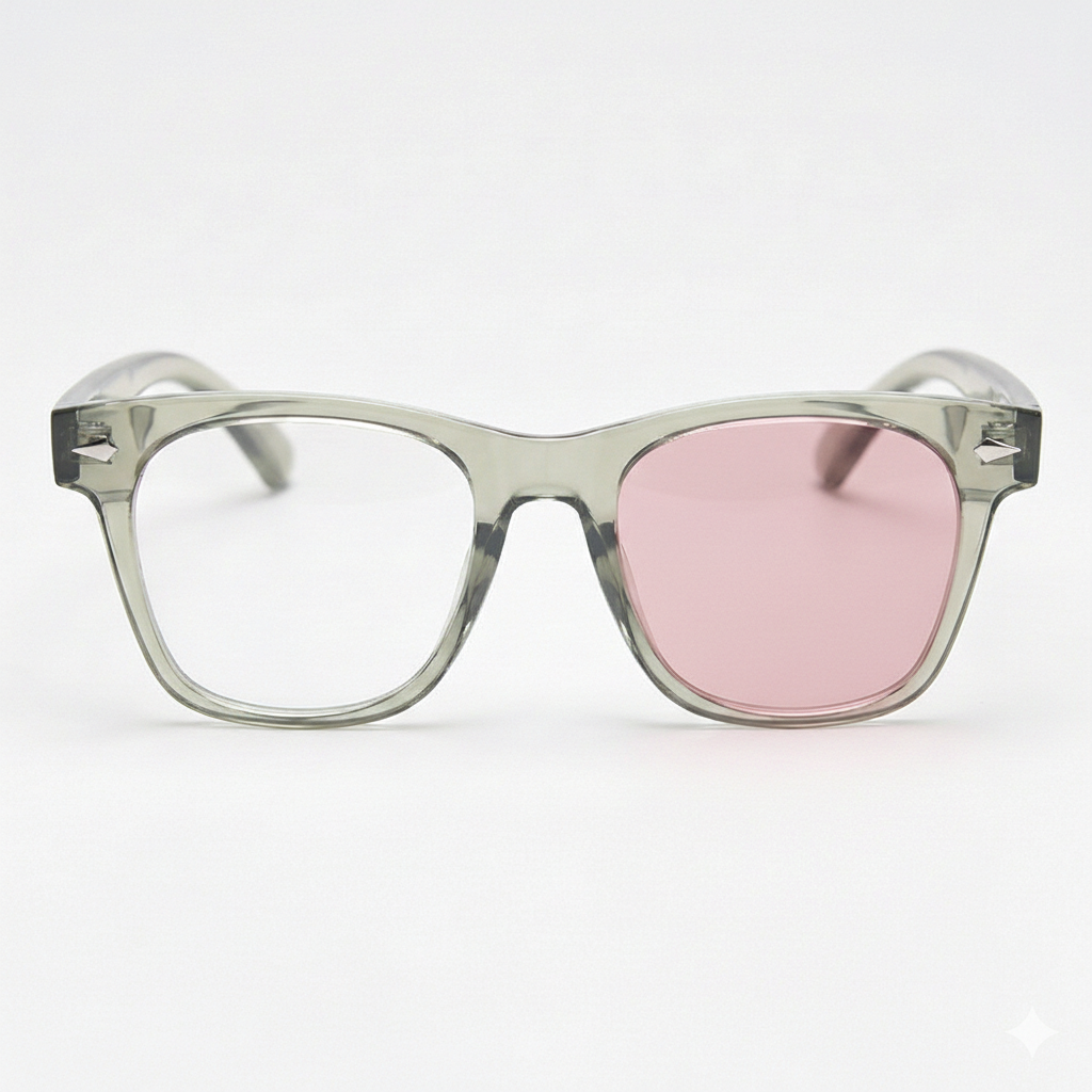 Julie Pink Photochromic Lens Glasses - Green Rectangle TR90 Frame - Front View