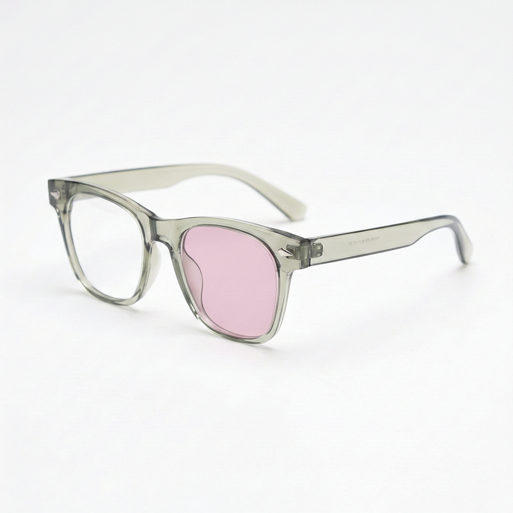 Julie Pink Photochromic Lens Glasses - Green Rectangle TR90 Frame - Side View